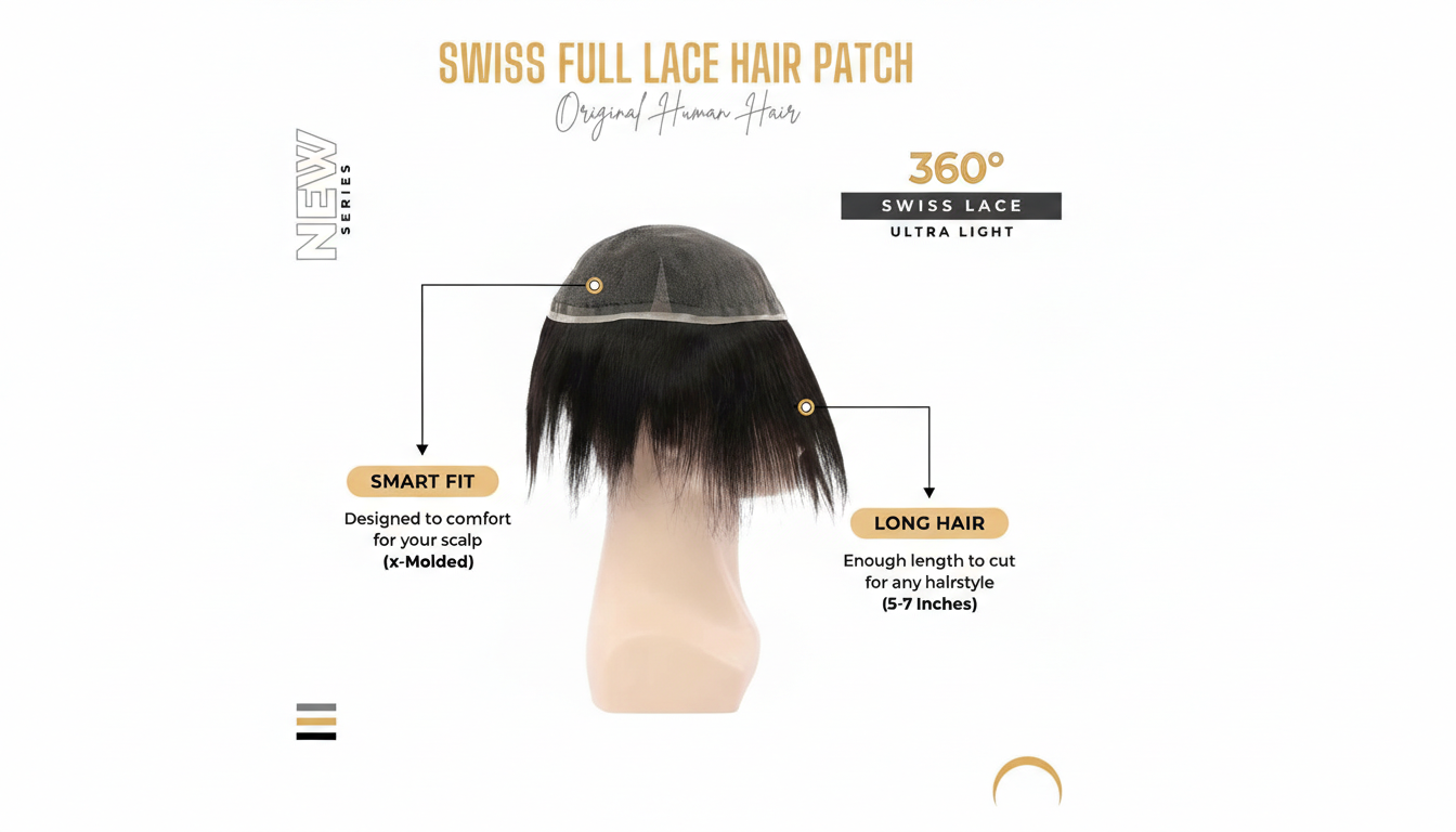 Srhairfeelers SWISS FULL LACE Hair Patch for Men Hover