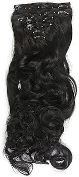 Srhairfeelers BLACK 6 Pieces 13 Clips Set PREMIUM Matte Finish Hair Extensions 24 Inches (Light Curly/Wavy) Hover