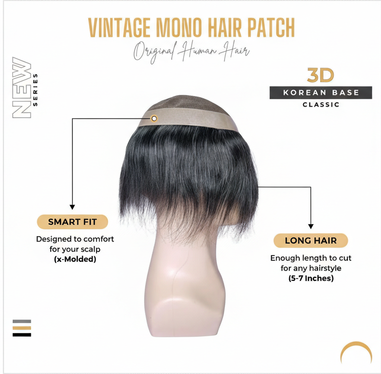 Srhairfeelers VINTAGE MONO Smart Hair Patch for Men (Colour 20% Gray 80% Black) Hover