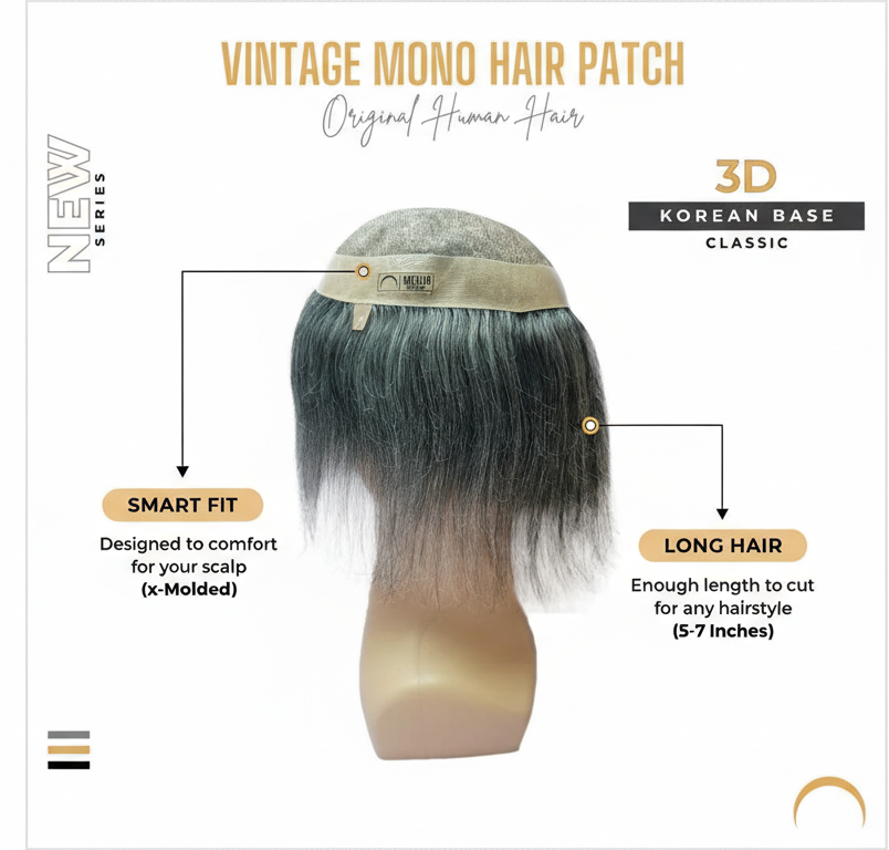 Srhairfeelers VINTAGE MONO Smart Hair Patch for Men (Colour 70% Gray 30% Black) Hover