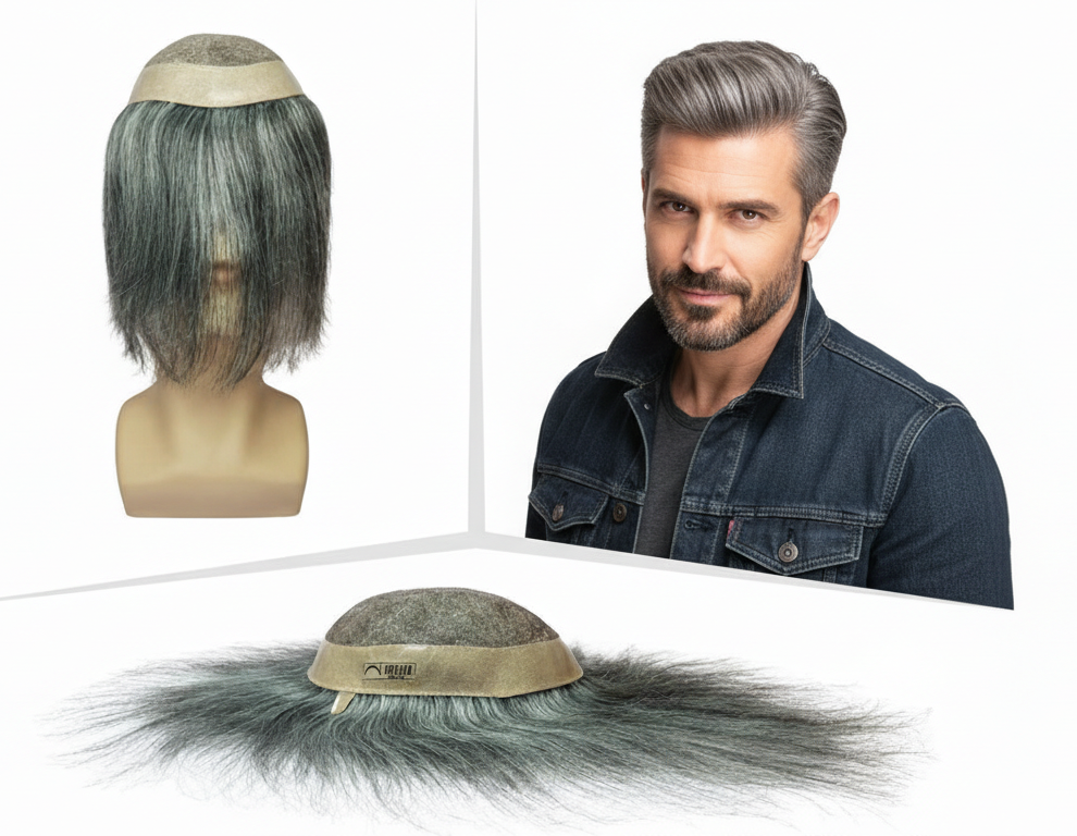 Srhairfeelers VINTAGE MONO Smart Hair Patch for Men (Colour 70% Gray 30% Black)